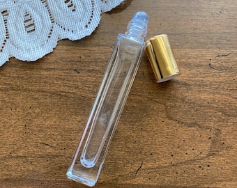 10 ml Glass Roller Bottle: Square, Stainless Steel Roller, Gold Color Cap