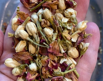 Dried Jasmine & Red Rose Petals: Floral Mix, Wedding Confetti, Potpourri (1 oz)