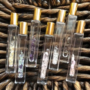 ONE Crystal Chip Square Roller Bottle, Glass Essential Oil Bottle, Crystal Roller Bottle, Gemstones, Gemstone Roller, Perfume Bottle