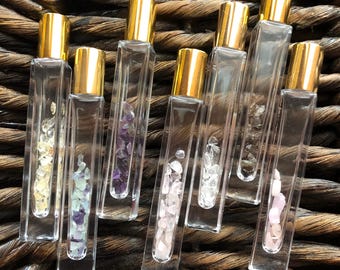 Crystal Chip Roller Bottle: Glass Essential Oil Bottle with Gemstones