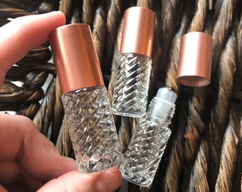 Swirl Glass Roller Bottles with Rose Gold Color Caps (Set of 3)