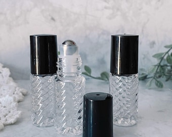 Essential Oil Roller Bottles: Clear Glass Swirl, Stainless Steel Roller (Set of 3)