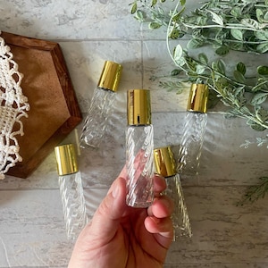 Swirl Glass Roller Bottles Set: Gold Color Cap, Essential Oil Blends (10 ml)