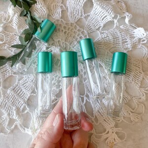 Teal Cap Roller Bottles (Set of 5): 10 ml Essential Oil Perfume Bottles