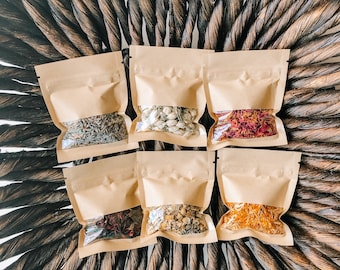 Dried Flower Sample Set: Rose, Lavender, Chamomile, Jasmine, Hibiscus, Calendula
