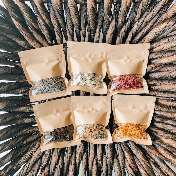 Dried Flower Sample Set: Rose, Lavender, Chamomile, Jasmine, Hibiscus, Calendula