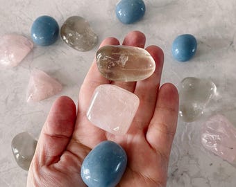 Tumbled Crystal Set: Rose Quartz, Smoky Quartz, Angelite