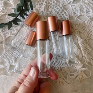 Rose Gold Roller Bottles: Essential Oil Glass Bottles (Set of 5)
