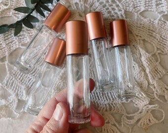 Rose Gold Roller Bottles: Essential Oil Glass Bottles (Set of 5)