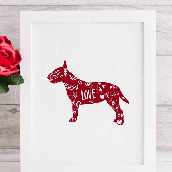 Bull Terrier SVG - Love Doodle SVG - Dog Valentine's Day Clip Art