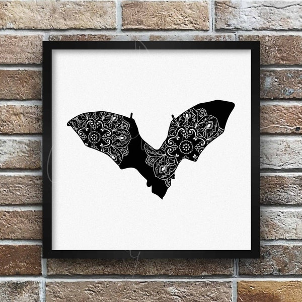 Bat Mandala SVG - Flying Bat Sublimation - Halloween Bat Design