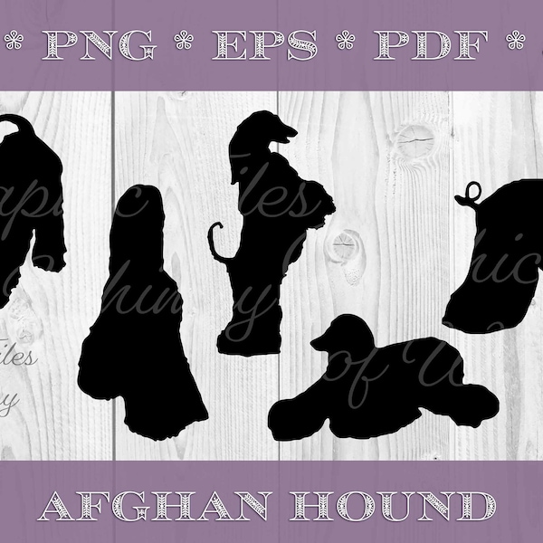 Afghan Hound SVG Bundle Dog Silhouette PNG JPG Pdf Eps Fichiers graphiques numériques