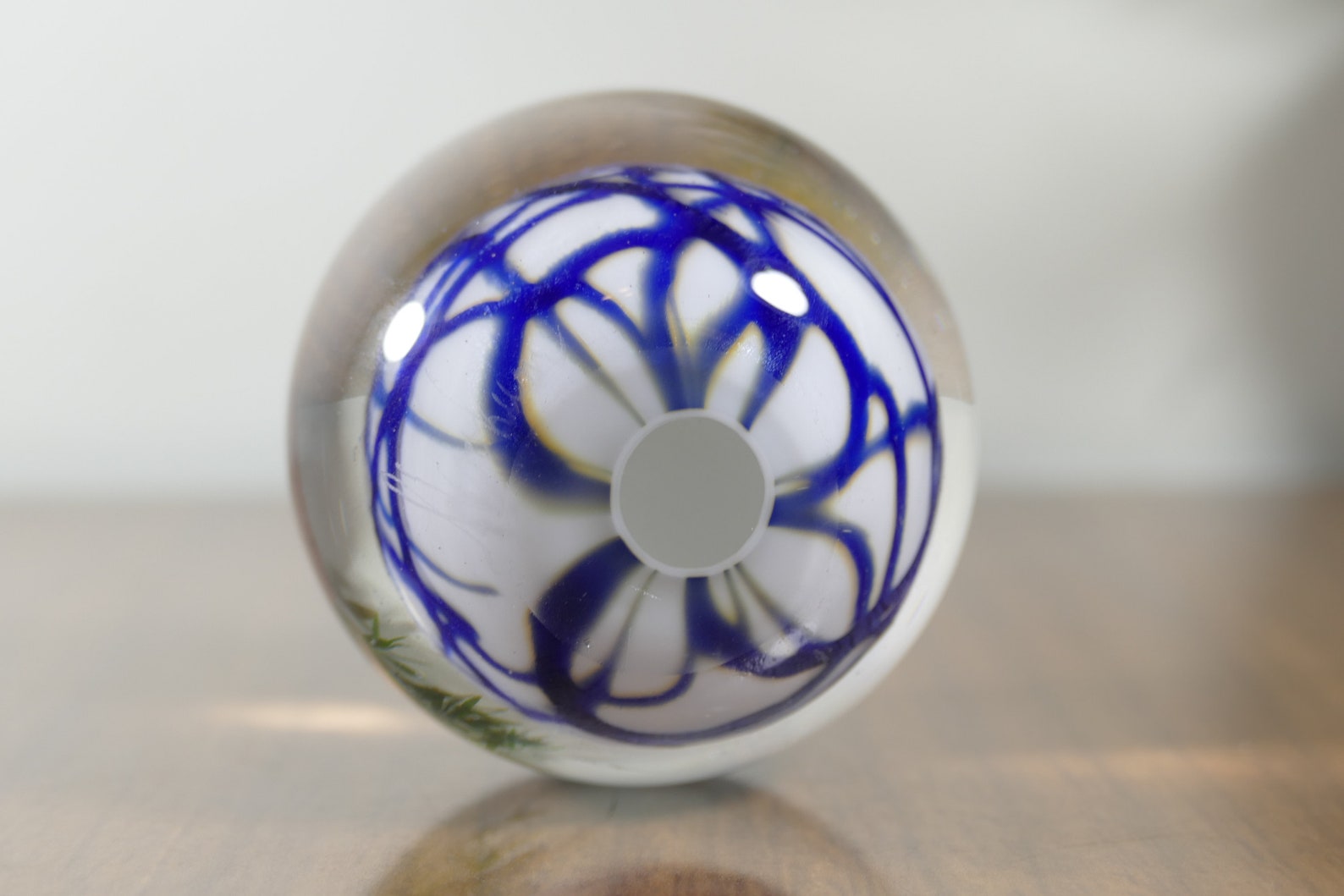 Signed Skookum Art Glass Paperweight White Blue Abstract Etsy
