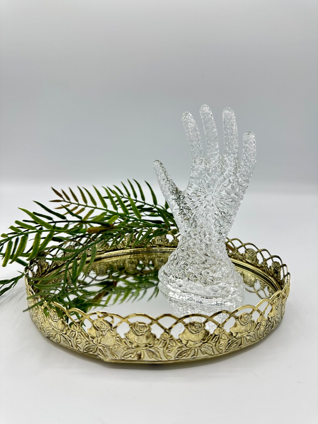 Vintage 5 Pressed Glass Hand Ring Holder Clear Glass Etsy