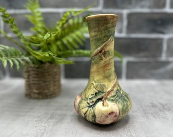 1915-1920 Weller Baldin Apple Tree Bud Vase; 7 Inches Tall; Apple Pottery Vase; Vintage American Art Pottery Vase from Ohio; Old World Decor