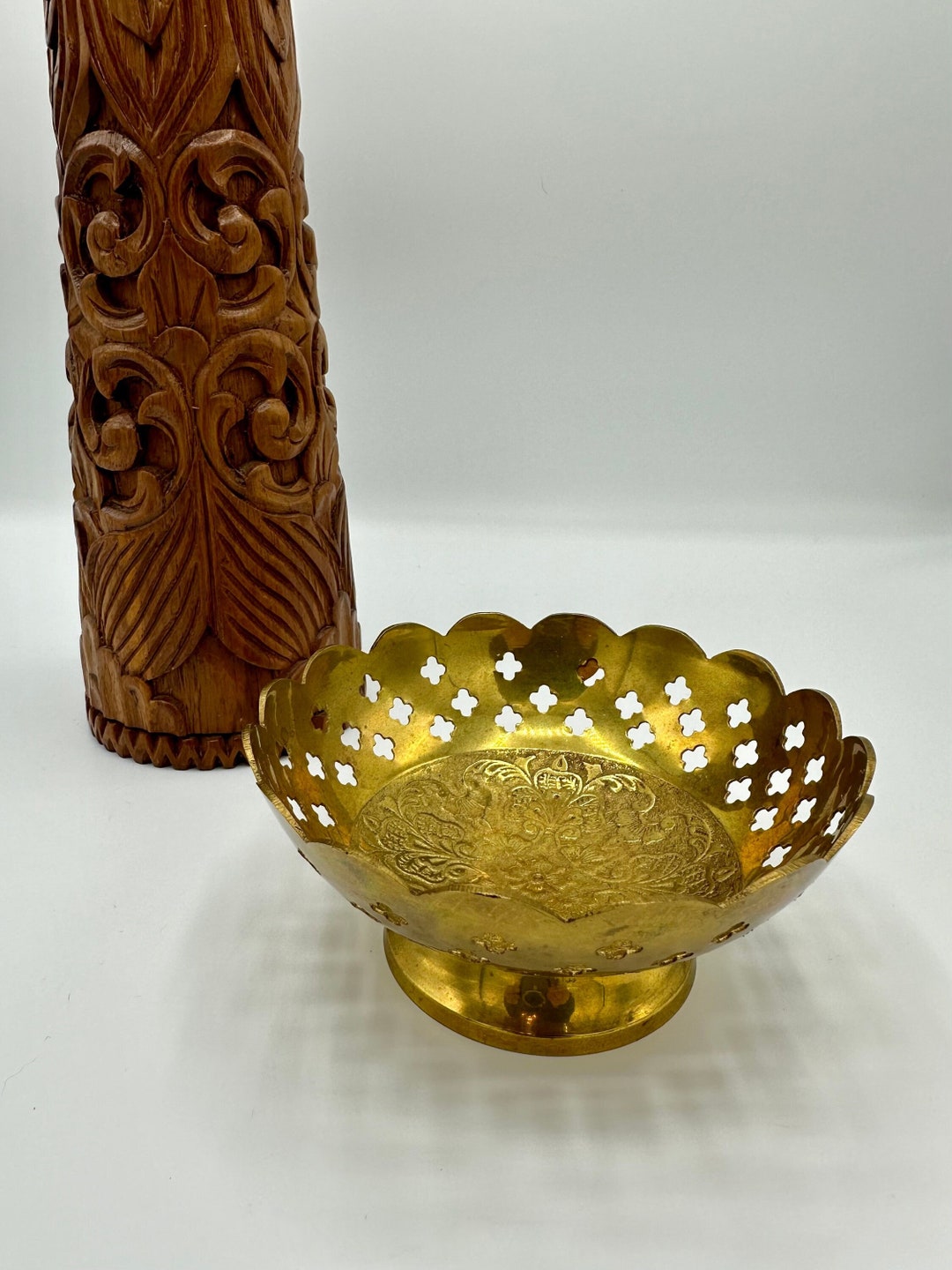 Vintage Brass Bowl Round Pedestal Brass Bowl Small Brass Etsy