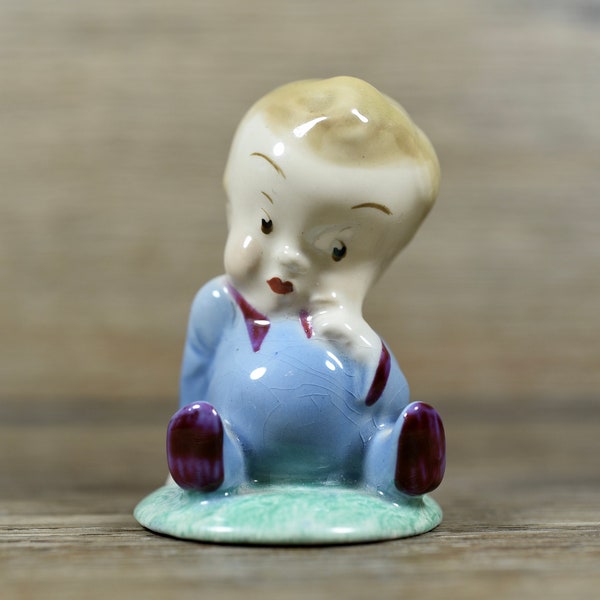 Vintage Wade Blynken Nursery Rhyme Figurine; Ceramic Hand Painted Little Boy in Blue & Purple; Wade England c. 1952-1958; 1 of a Set of 3