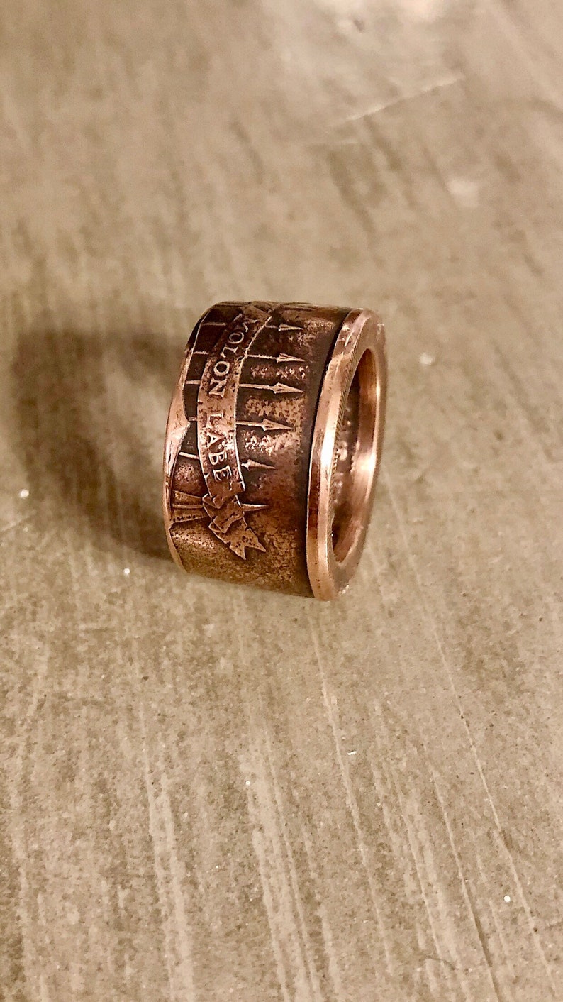 Copper Molon Labe coin ring