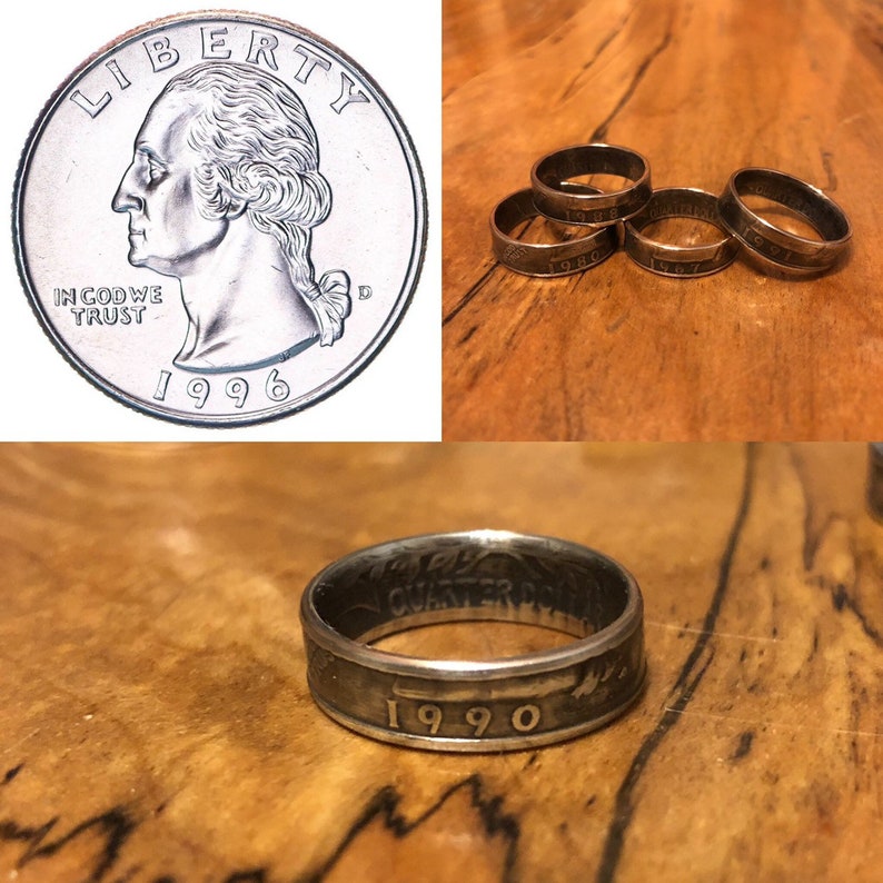 Coin ring hand made from a US quarter various years