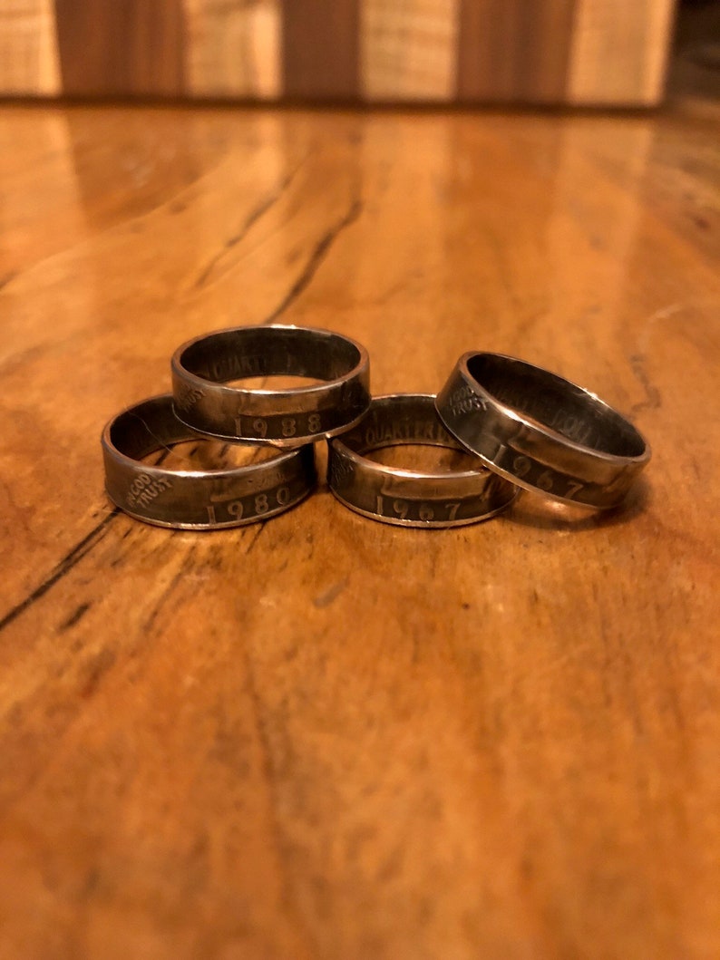 Coin ring hand made from a US quarter various years