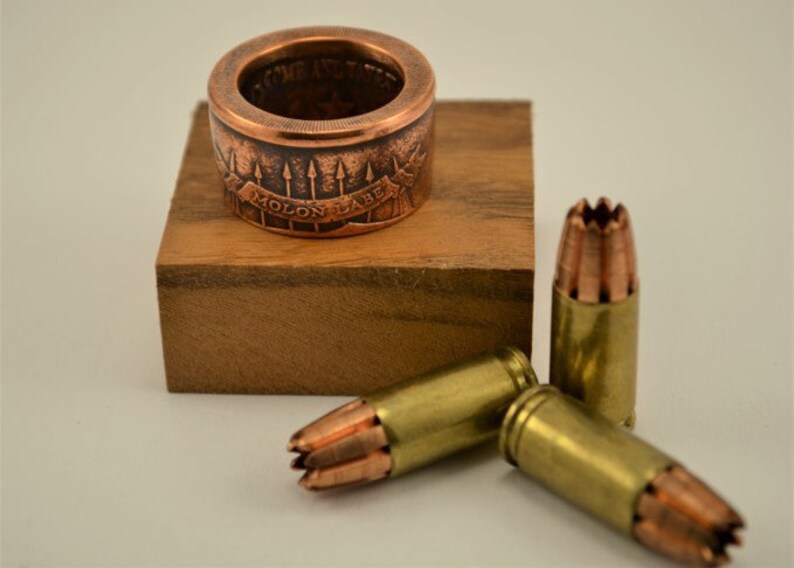 Copper Molon Labe coin ring