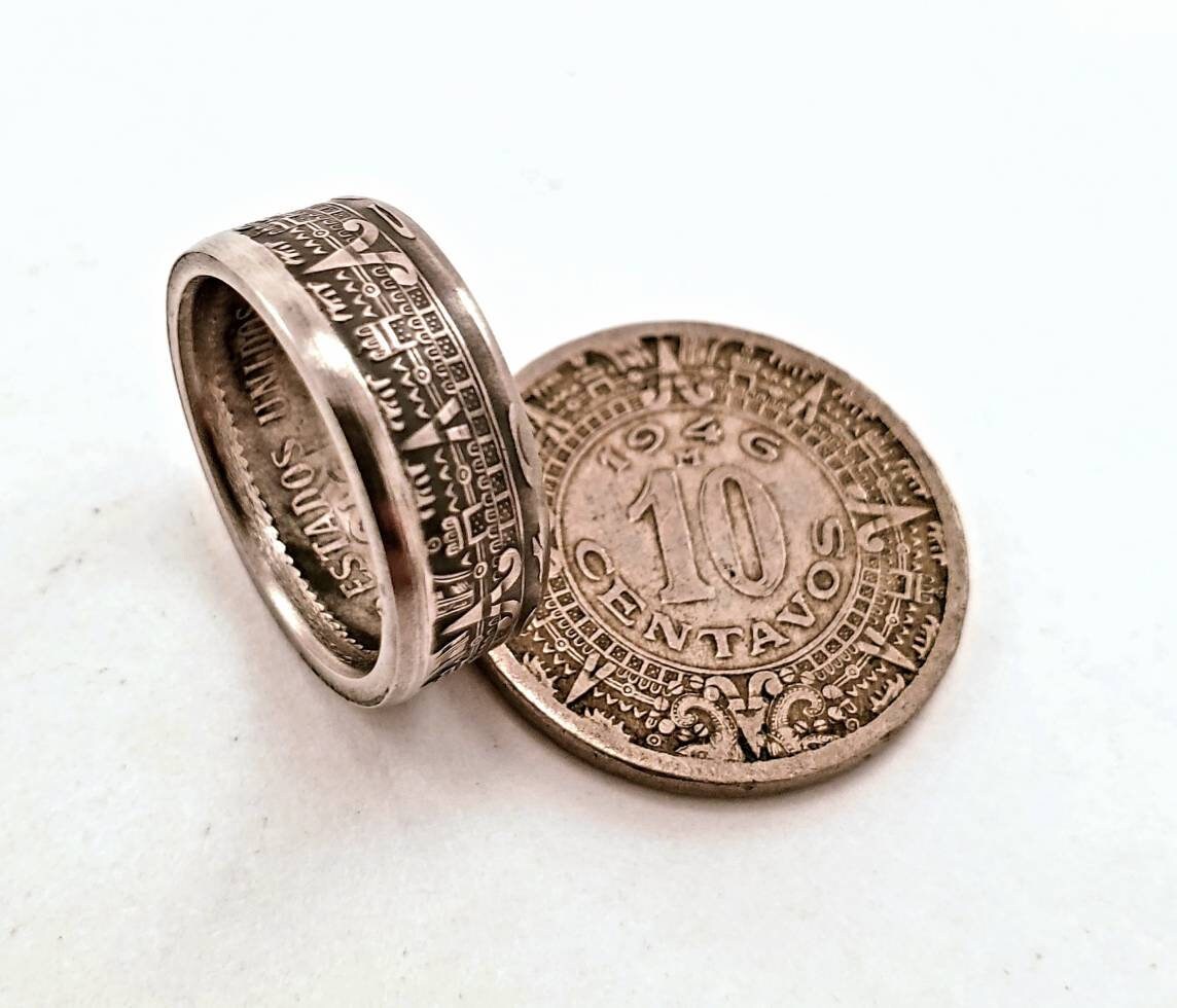 Handmade Silver Aztec Calendar Coin Ring
