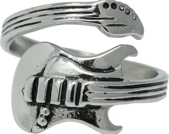 The Guitar Ring - 316 Grade Stainless Steel Open Wrap Finger Ring, Includes Recyclable Padded Gift Box, Stylish Design, Great Gift, Comfy