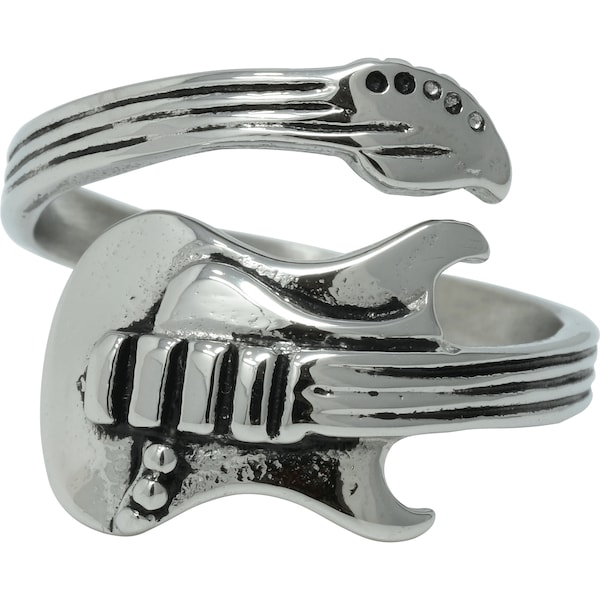 La bague pour guitare - Bague ouverte en acier inoxydable 316, Comprend une boîte-cadeau rembourrée recyclable, Design élégant, Cadeau idéal, Confortable