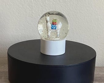 Llama & Present Snow Globe Miniature 2.5” H Glitter