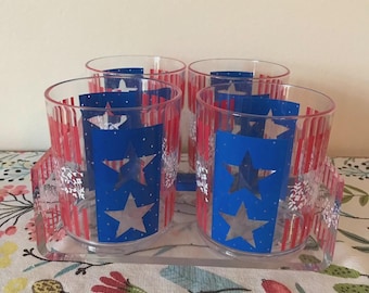 Retired Four (4)  Avon Patriotic Acrylic 14oz Tumblers and Acrylic Napkin Holder