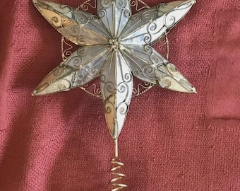 Vintage CAPIZ Shell and Metal Tree Topper Star 11”