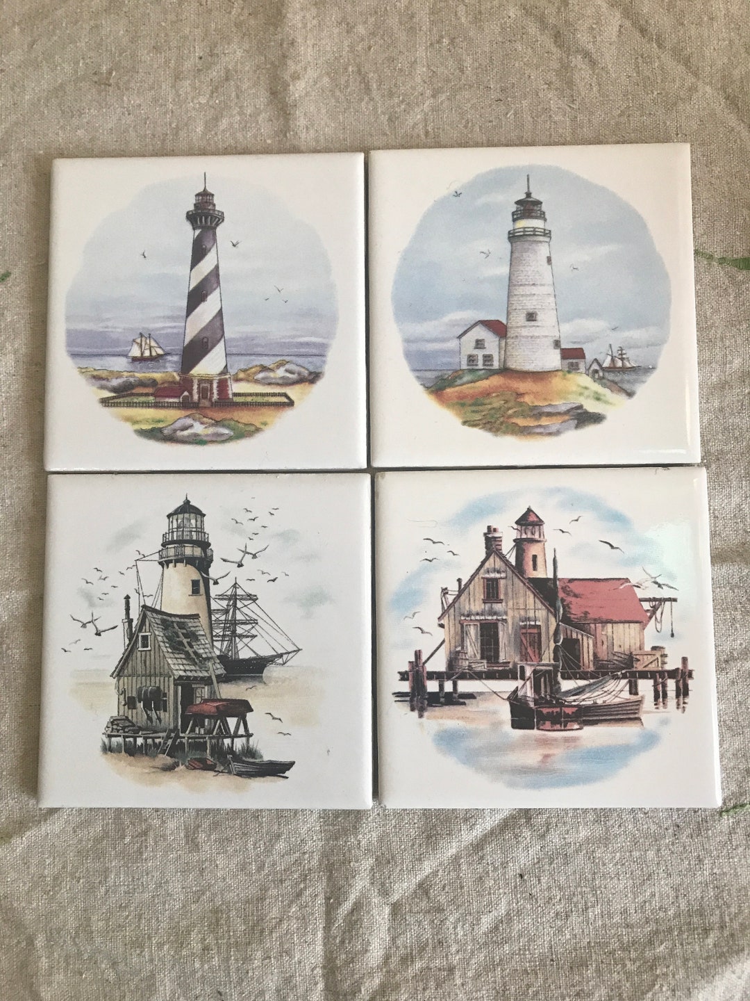 Set of 4 Ceramic LIGHTHOUSE Coasters/trivets Etsy