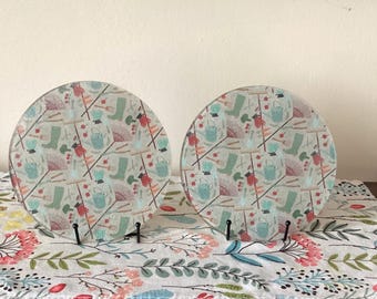 Set of Two (2) Round Acrylic Trivets Gardening Design 8” D