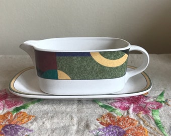 Vintage Mikasa STUDIO NOVA IMPULSE Gravy Boat with Under Plate Y2262