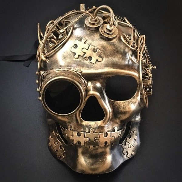 Black Gold Masquerade Mask,Halloween Mask, Devil Mask, Steampunk Mask, Costume Mask, Ball Mask, Party Mask, Mens Mask