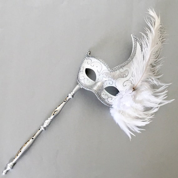 Silver Masquerade Stick Mask Women -