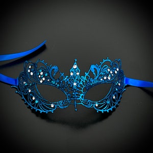 Blue Lace Masquerade Mask: Crystal Party Mask