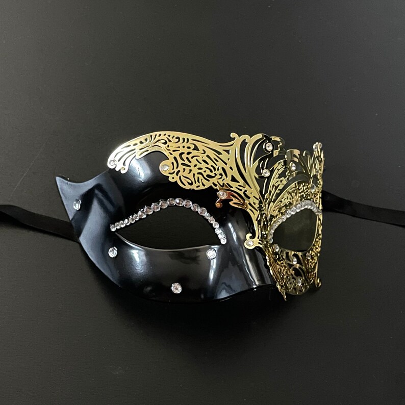 Black Silver Masquerade Mask Women Metal Mask Anniversary Etsy