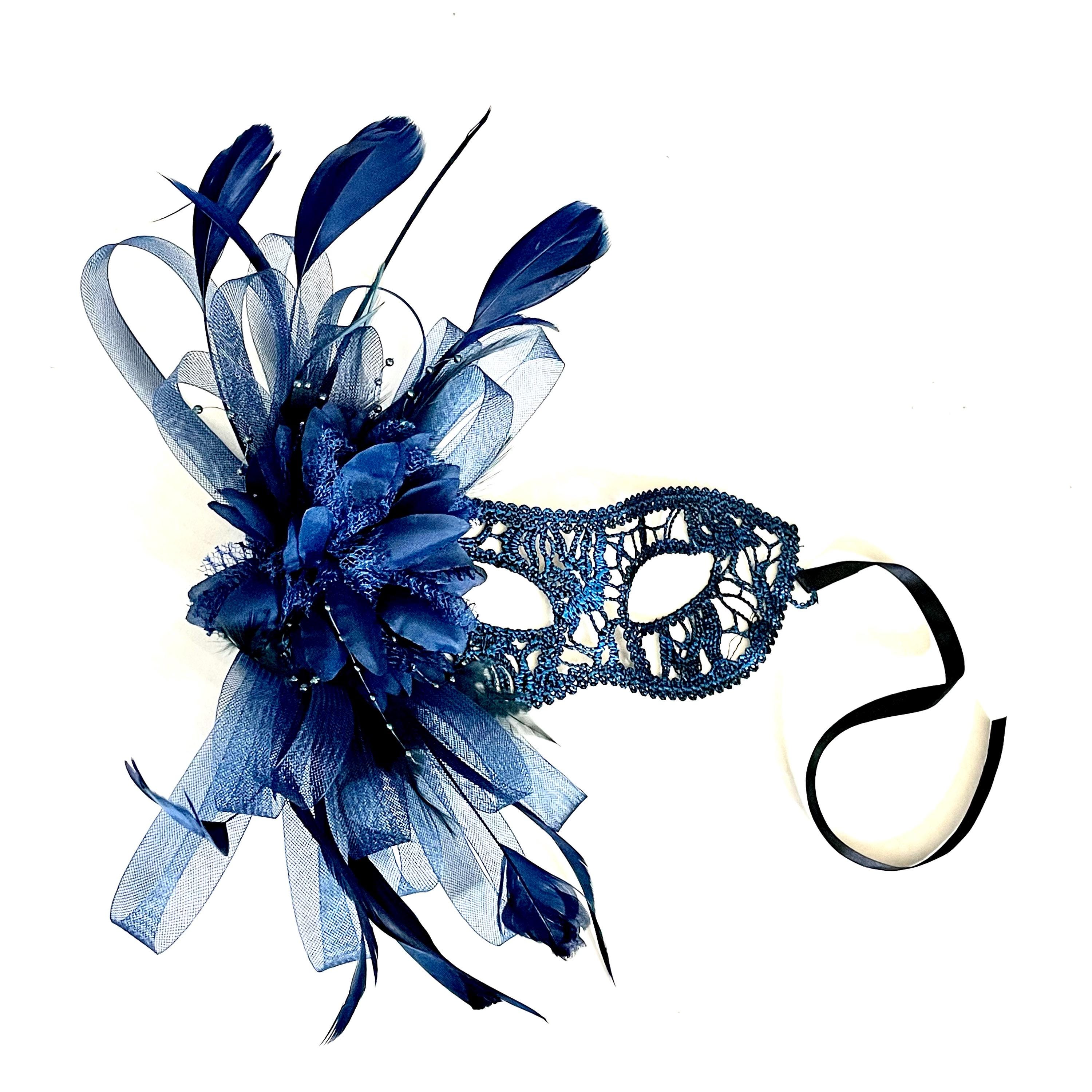 Floral Feather Masquerade Mask: Navy Blue Lace Party Mask - Etsy