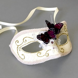 Ivory Masquerade Mask: Butterfly Deco Venetian Ball Mask