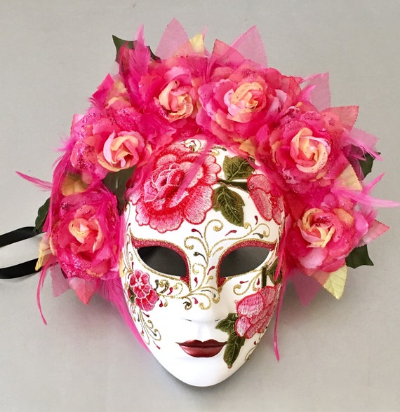 Halloween White/Pink Floral Bouquet Day Of The Dead Face Skull Party Her Mask