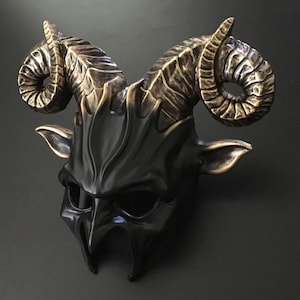 Black Gold Ram Mask, Halloween Mask,Evil Mask, Devil Mask, Animal Mask, Full Face Mask, Horn Mask, Mask for Men, Party Mask, Halloween Mask