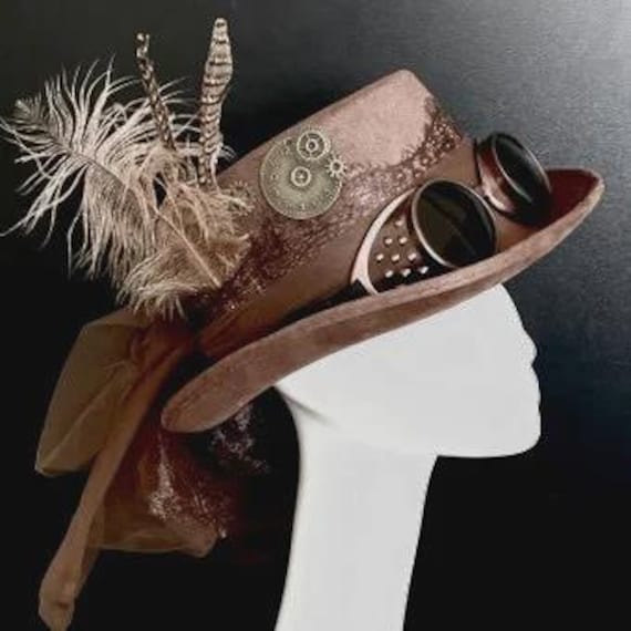 Brown Steampunk Hat with Veil Attitude Studio Steampunk Mini Top Hat Costume Veil  main image 4