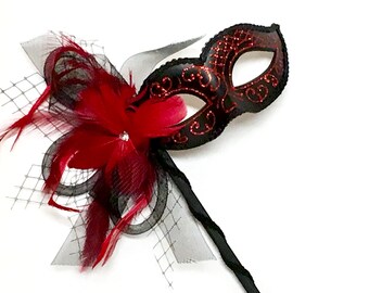 Masquerade Mask On Stick Etsy