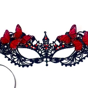 Black Lace Masquerade Mask: Burgundy Butterfly Carnival Mask