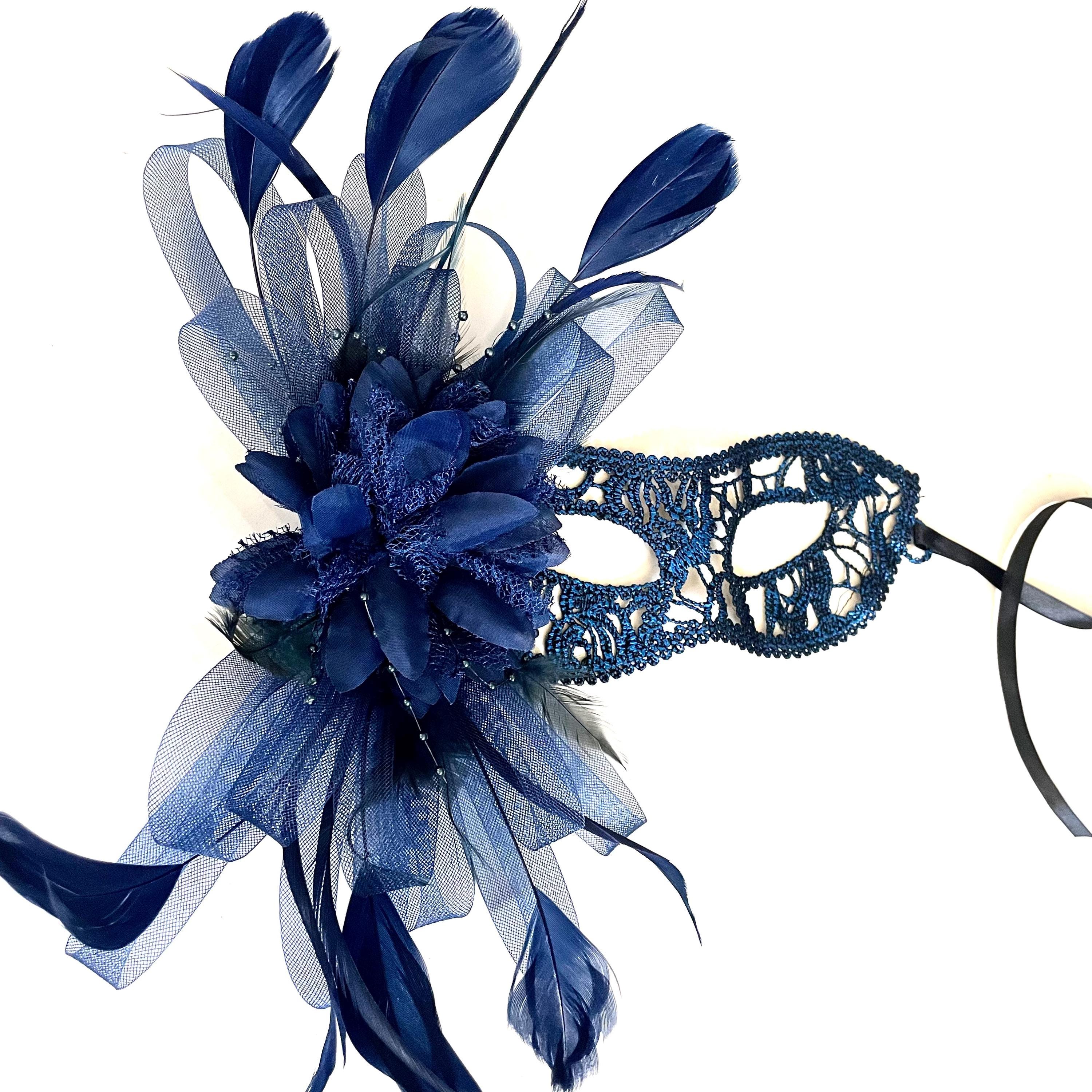 Floral Feather Masquerade Mask: Navy Blue Lace Party Mask - Etsy
