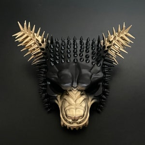 Black & Gold Spiked Wolf Mask - Halloween Masquerade Ball