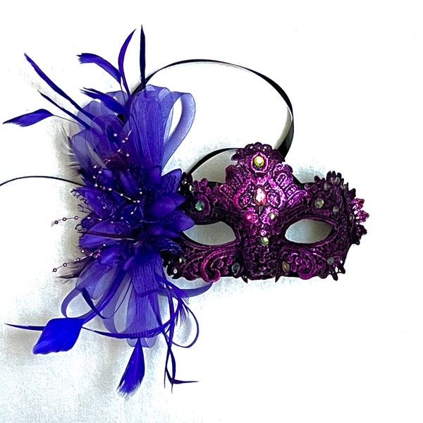 Purple Floral Masquerade Mask: Feathered Women's Mask