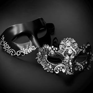 Black Silver Glitter Masquerade Mask: Rhinestone Lace, Party Ball