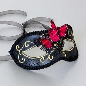 Black Masquerade Mask: Butterfly Deco Venetian Ball Mask